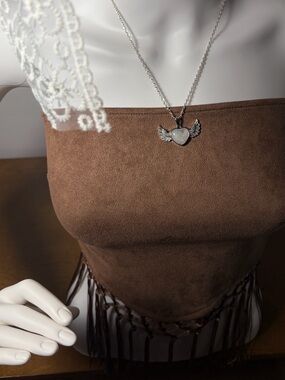 Clear Quartz Silver Winged Heart Pendant